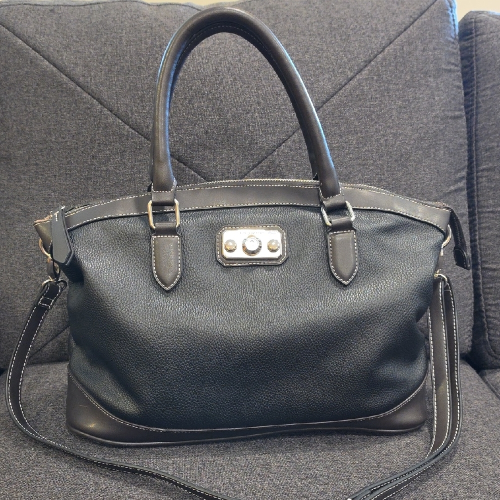 London Fog Classic Black Structured Satchel Handbag